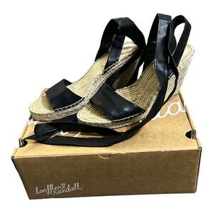 Loeffler Randall Harper Espadrille Wedge Sandals Black 7.5 B Ankle Wrap